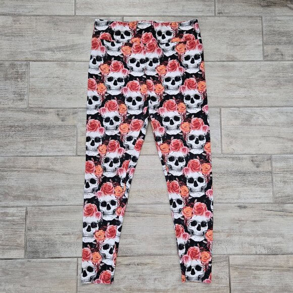 LuLaRoe Skulls and Roses Leggings Women's Yoga Soft Stretch Deadhead 12 to 18 - Picture 1 of 8